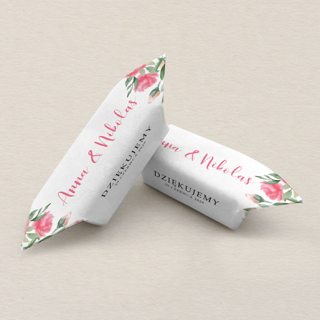 Krówki ślubne do zaproszeń Kwiecisty bukiet wzór 3