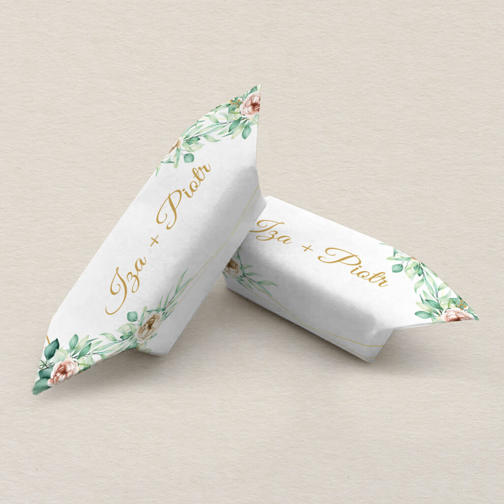 Krówki ślubne do zaproszeń Klasyczne z kwiatami wzór 5