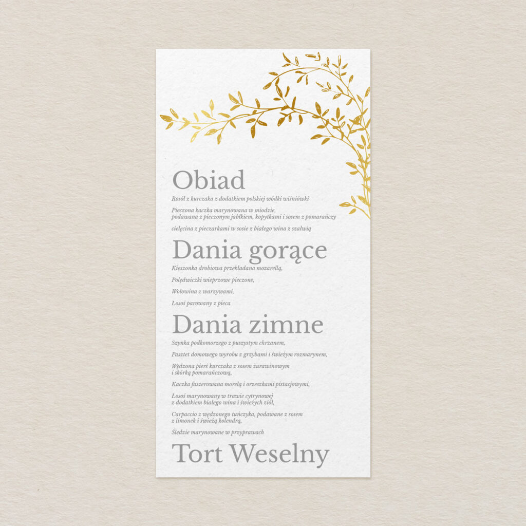 menu na stół minimalistyczne złocone