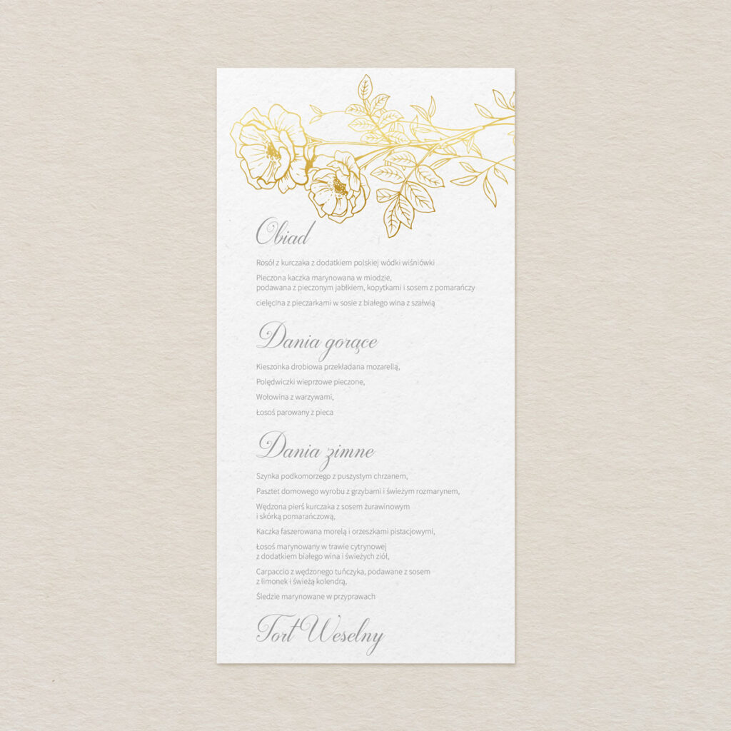 Menu do zaproszeń minimalistyczne Złocone wzór 2