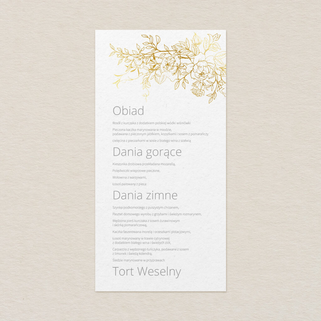 Menu do zaproszeń minimalistyczne Złocone wzór 3