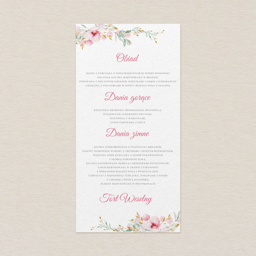 Menu do zaproszeń Kwiecisty bukiet wzór 2