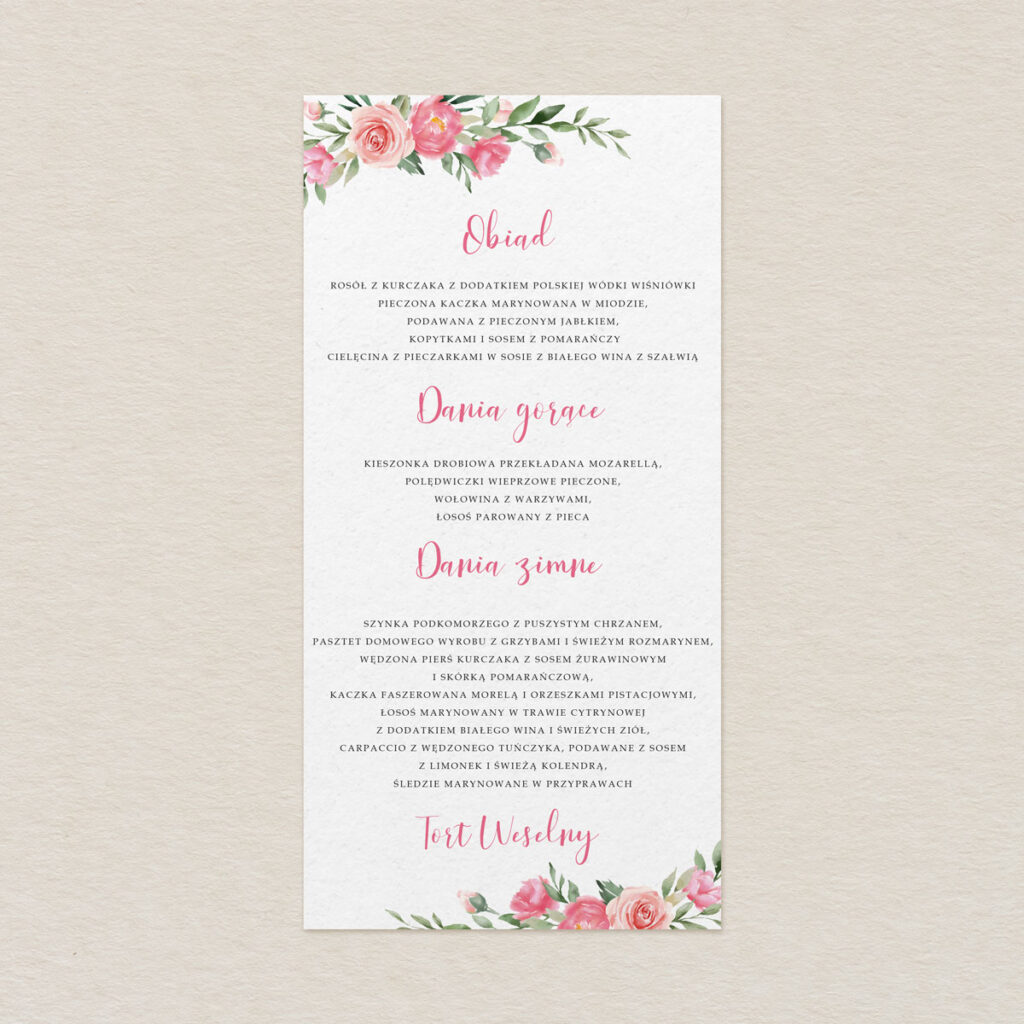 Menu do zaproszeń Kwiecisty bukiet wzór 3