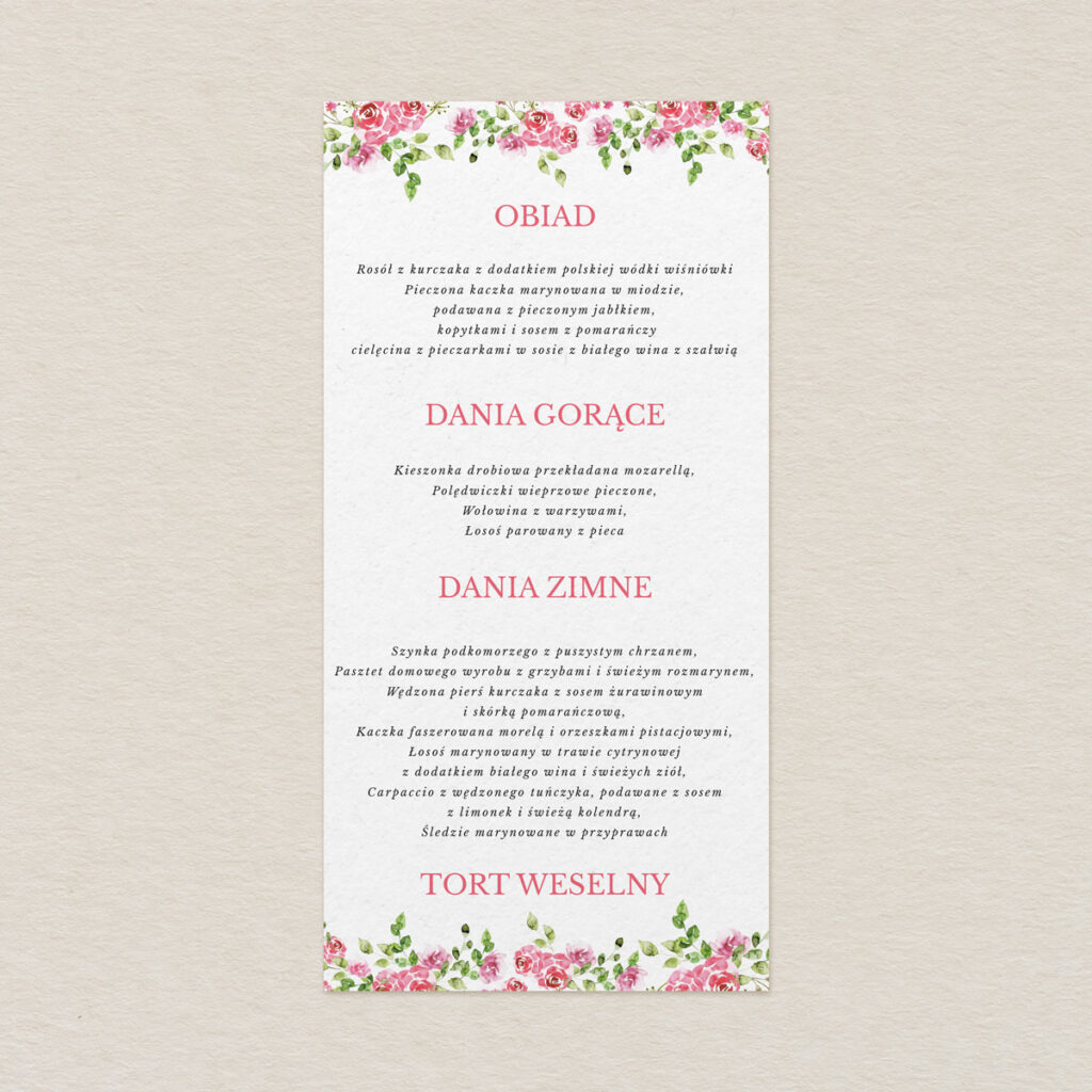 Menu do zaproszeń Kwiecisty bukiet wzór 4