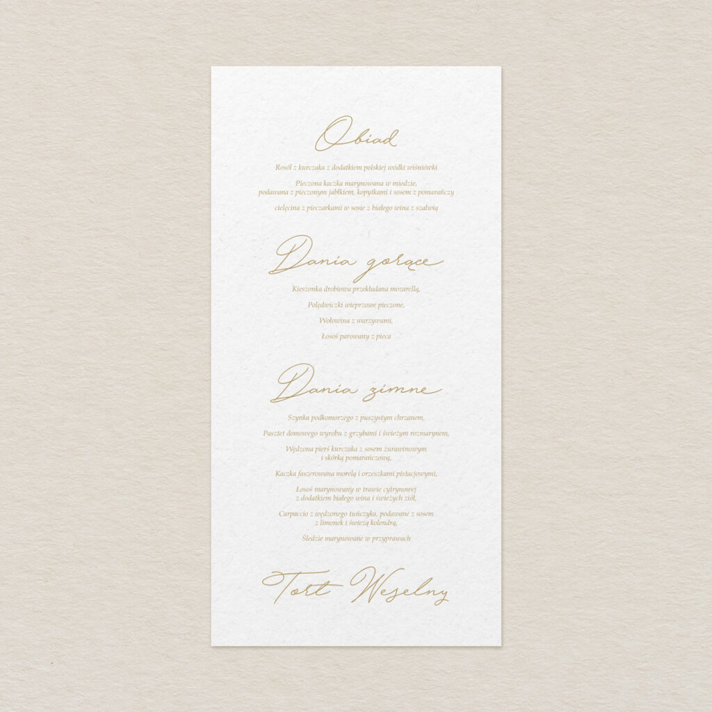 Menu do zaproszeń Glamour ze zdjęciem wzór 1