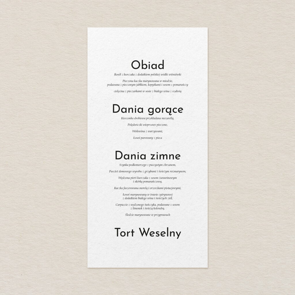 Menu do zaproszeń Glamour ze zdjęciem wzór 2