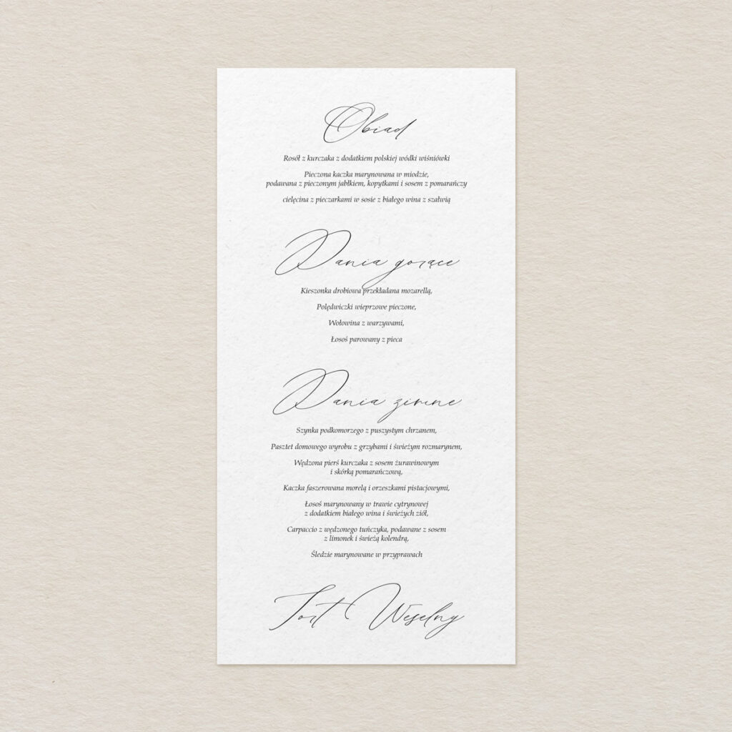 Menu do zaproszeń Glamour ze zdjęciem wzór 3