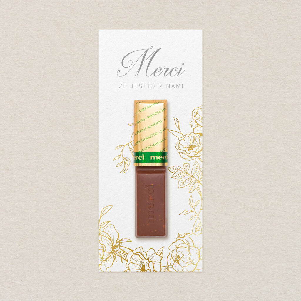 Merci do zaproszeń minimalistyczne Złocone wzór 2