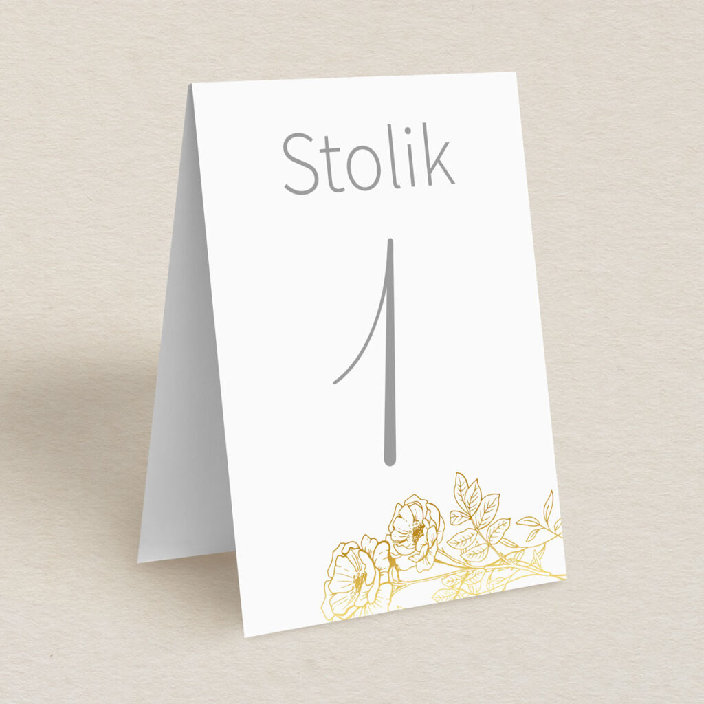 Numery stolika do zaproszeń minimalistyczne Złocone wzór 2