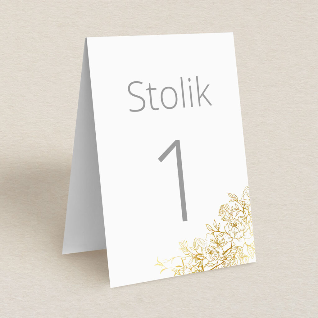 Numery stolika do zaproszeń minimalistyczne Złocone wzór 3