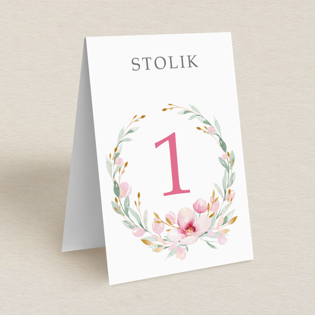 Numery stolika do zaproszeń Kwiecisty bukiet wzór 2