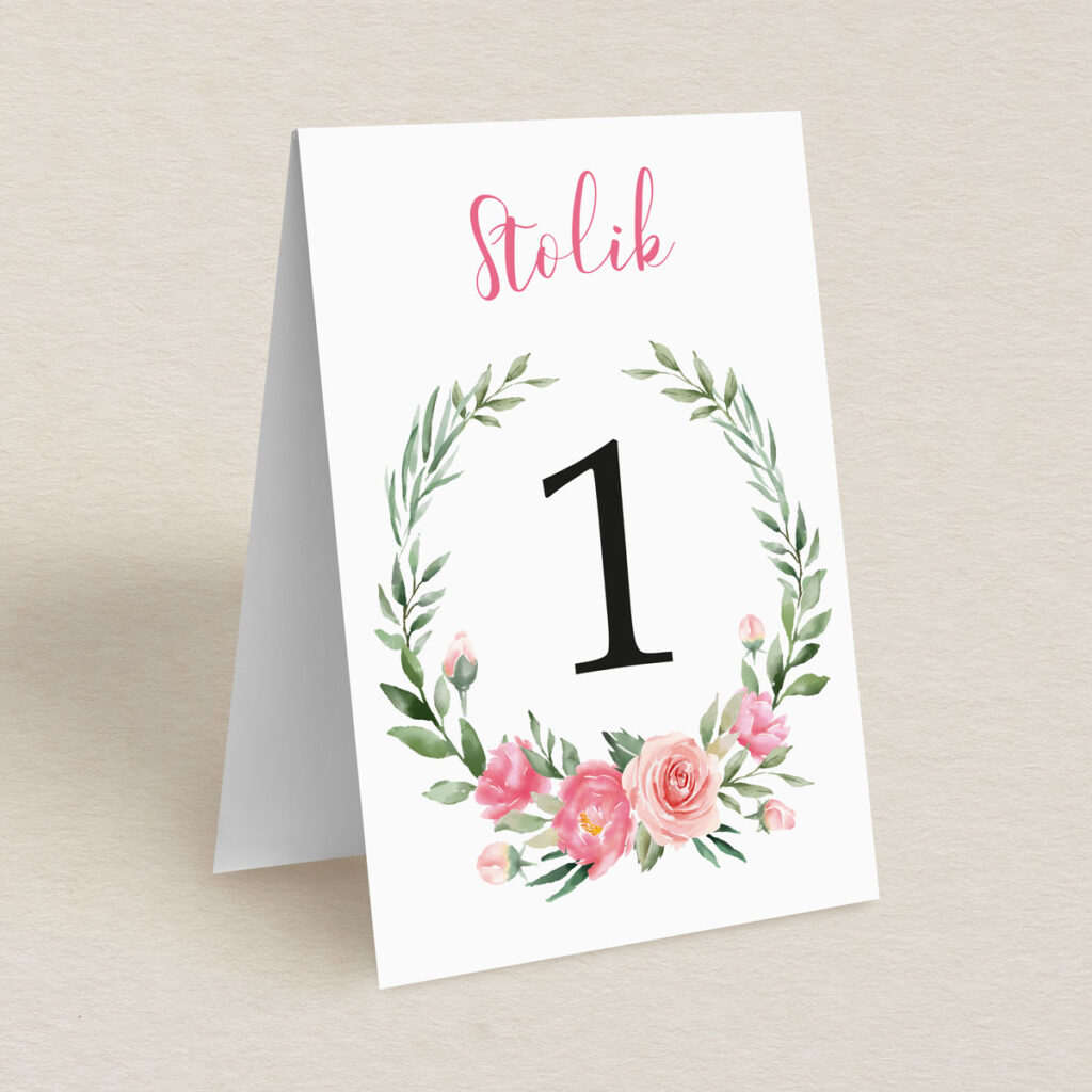 Numery stolika do zaproszeń Kwiecisty bukiet wzór 3