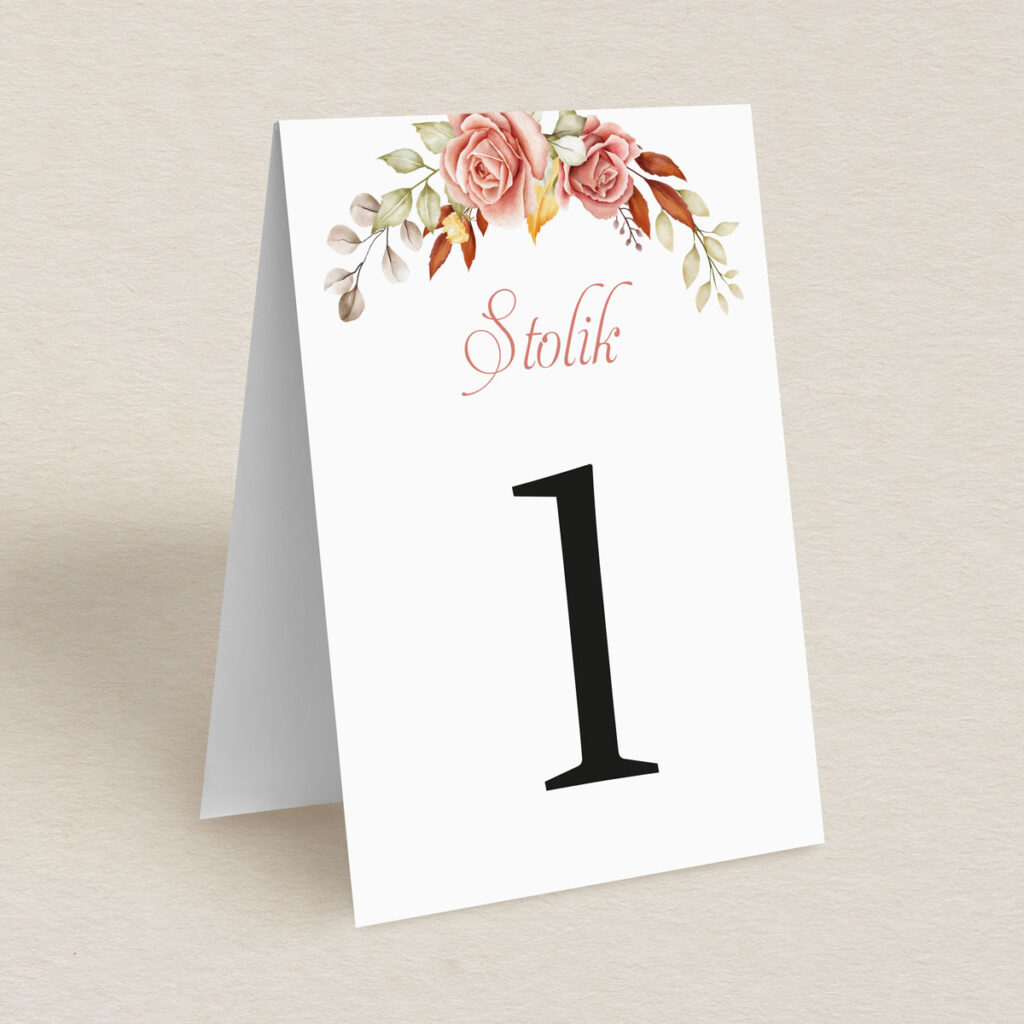 Numery stolika do zaproszeń Glamour ze zdjęciem wzór 4