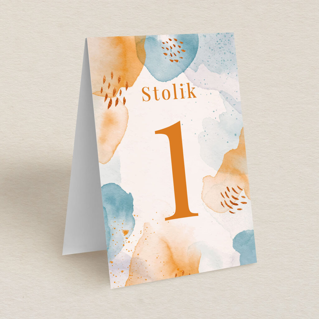 Numery stolika do zaproszeń Nowoczesna akwarela wzór 1