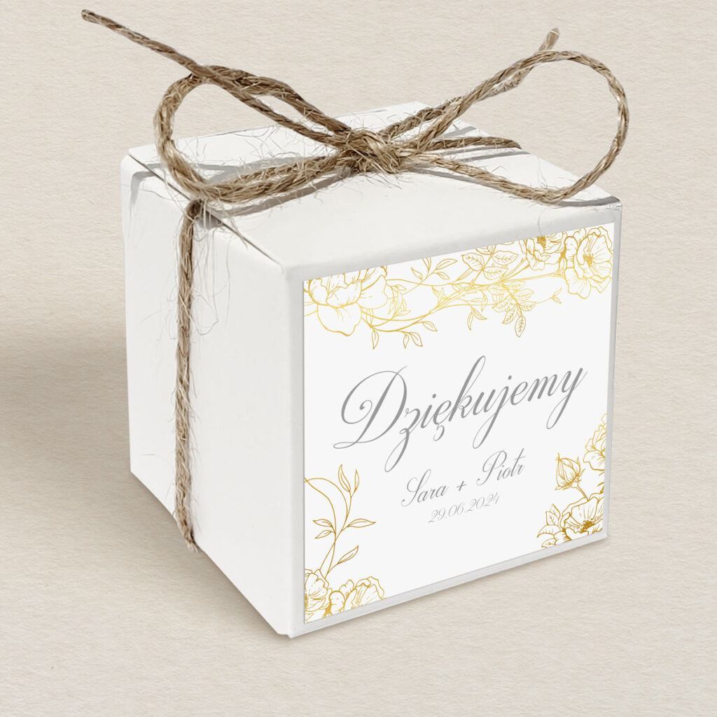 Pudełeczko upominkowe do zaproszeń minimalistyczne Złocone wzór 2