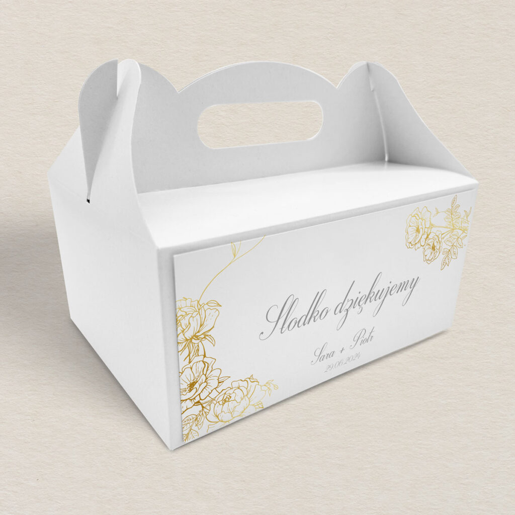Pudełko na ciasto do zaproszeń minimalistyczne Złocone wzór 2