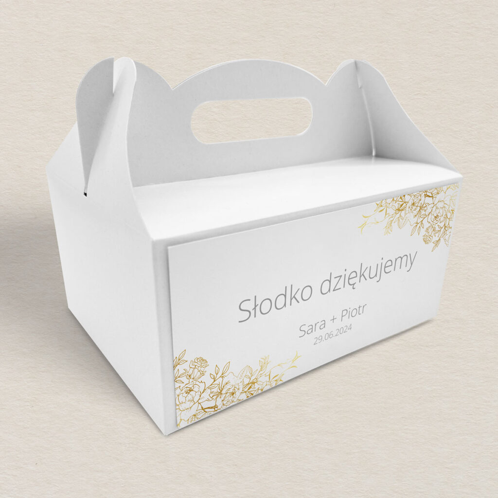 Pudełko na ciasto do zaproszeń minimalistyczne Złocone wzór 3