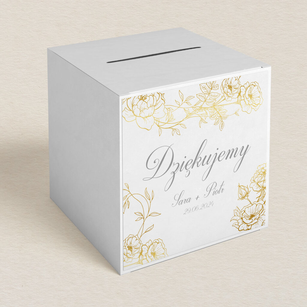 Pudełko na koperty do zaproszeń minimalistyczne Złocone wzór 2