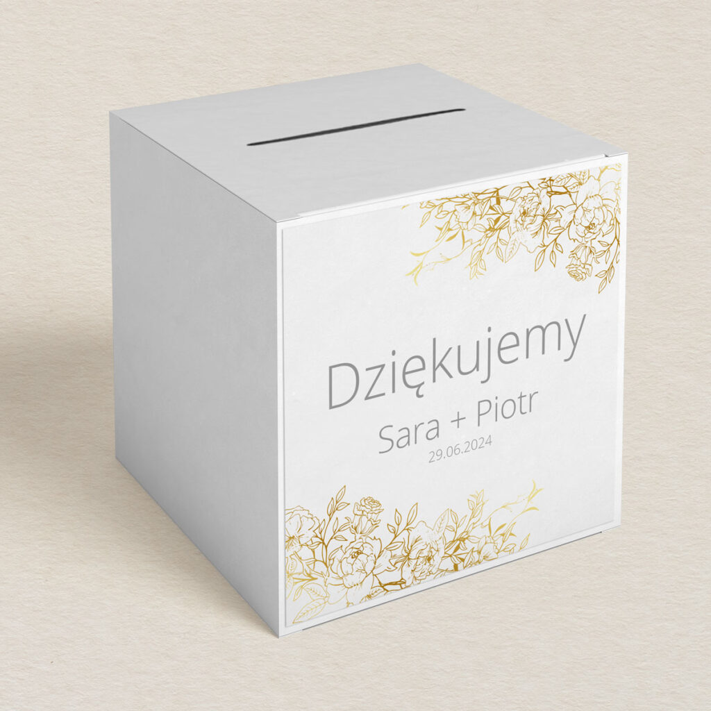 Pudełko na koperty do zaproszeń minimalistyczne Złocone wzór 3