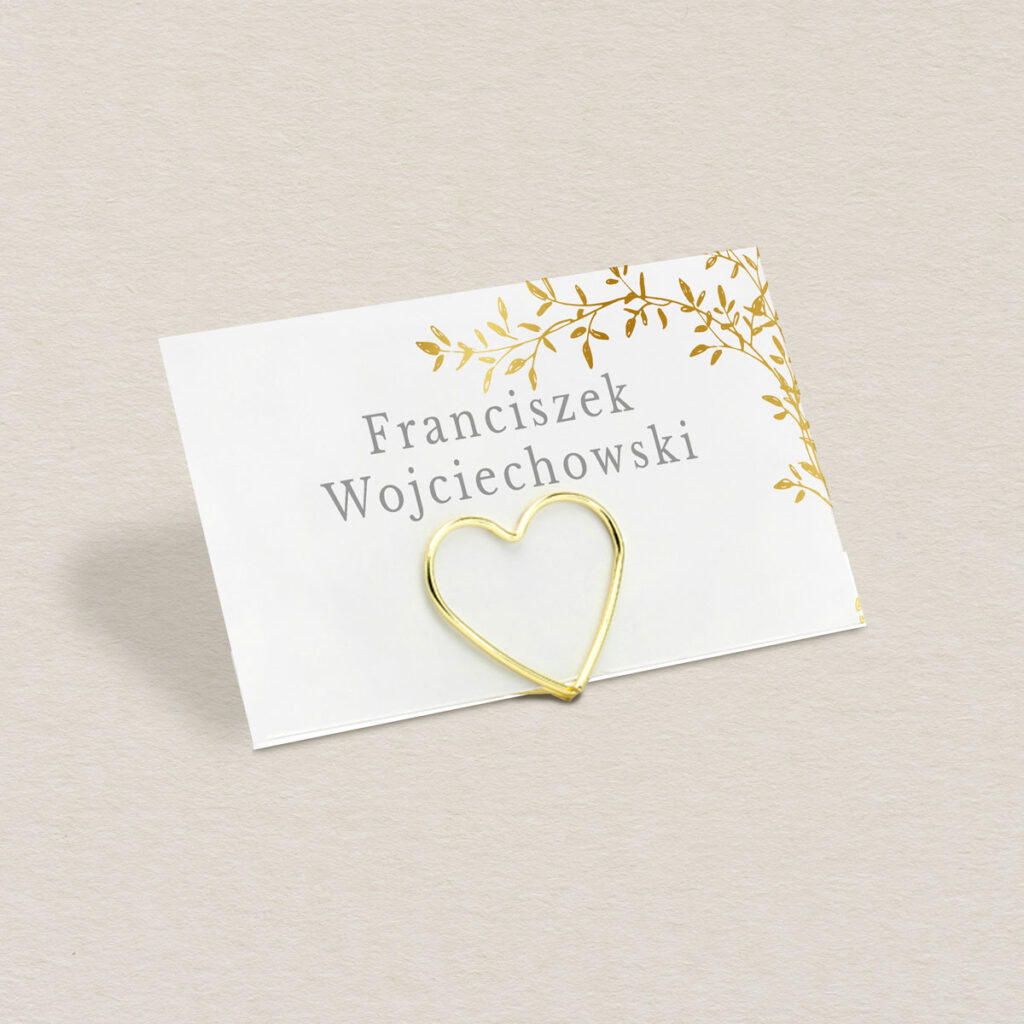 minimalistyczne winietki na stojaku złocone