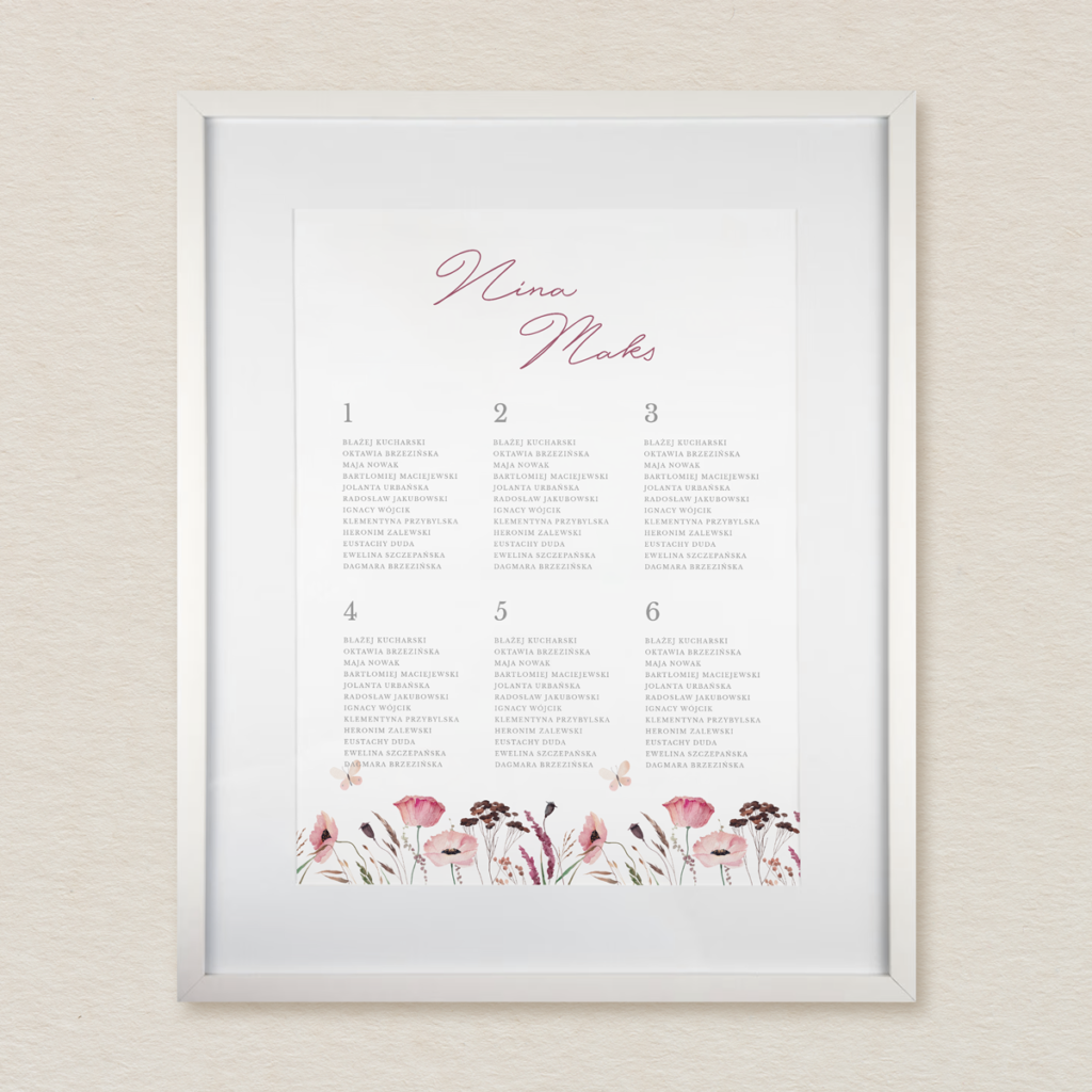 Plan stołów do zaproszeń eleganckie Polne kwiaty wzór 1