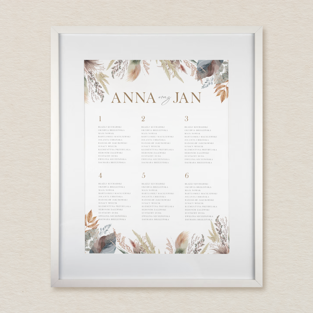 Plan stołów do zaproszeń rustykalne Polne kwiaty wzór 1