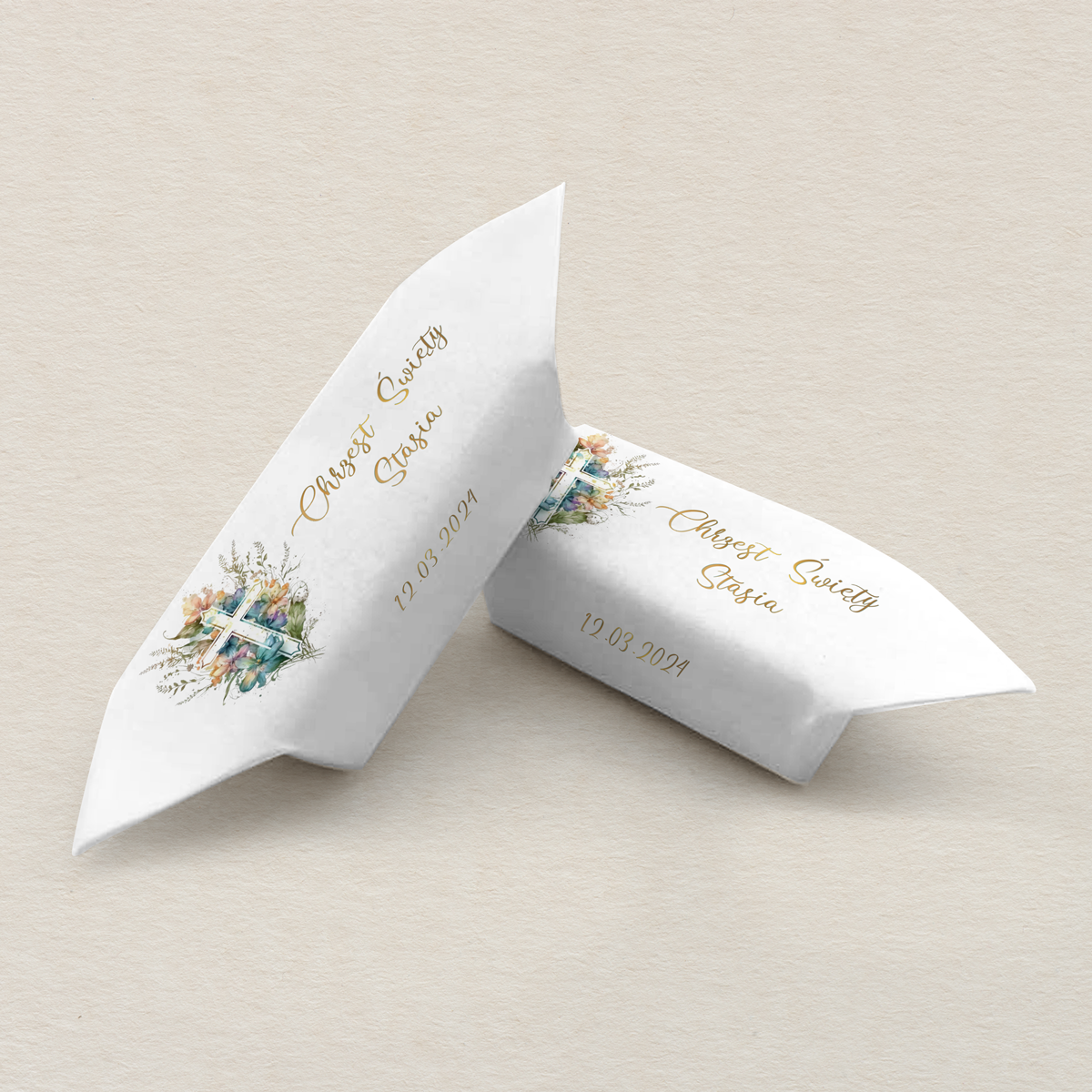 Krówki na chrzest - kwiatowy krzyż