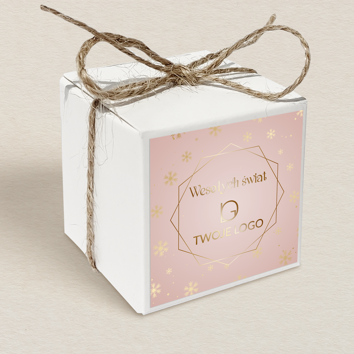 Świąteczne pudełeczko na krówki z logo - Złote śnieżynki