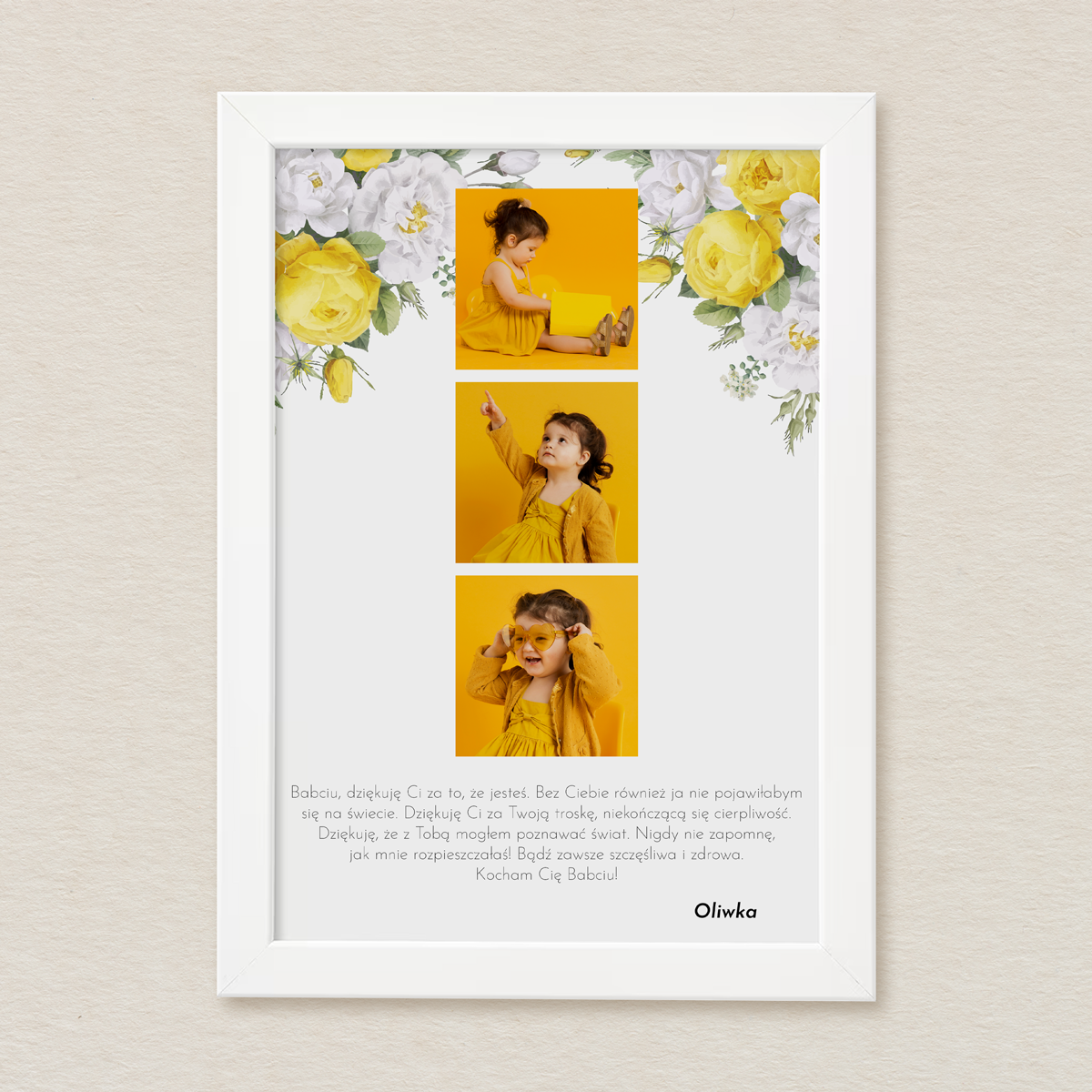 Tablica dla babci - Żółte róże