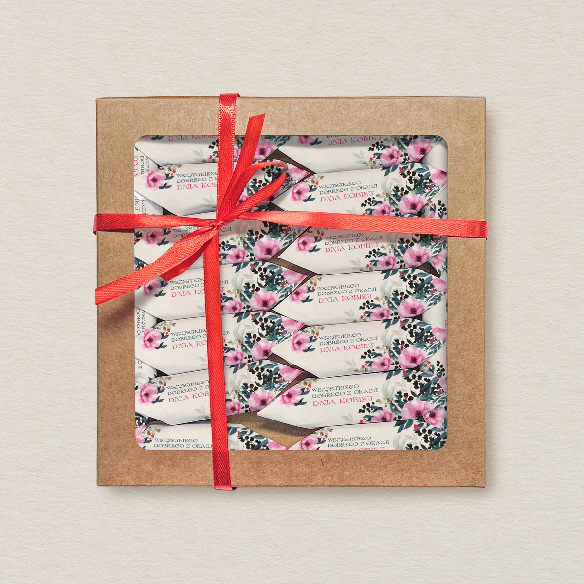 Dzień Kobiet - Krówki w kwadratowym pudełku - Bukiet