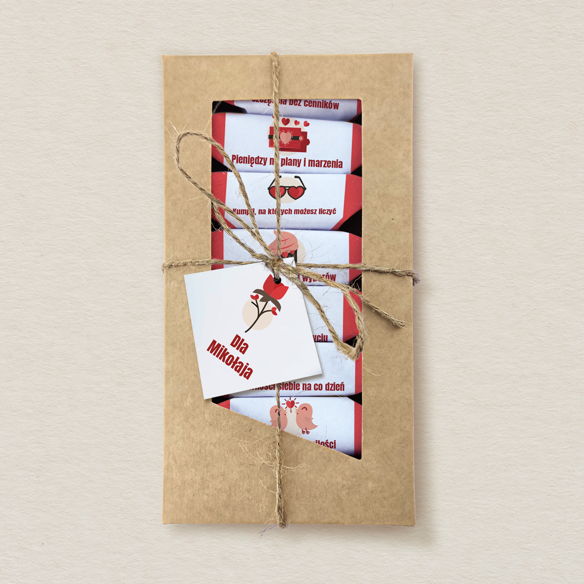 Walentynki - Krówki w ozdobnym pudełku z etykietą - Dla Niego