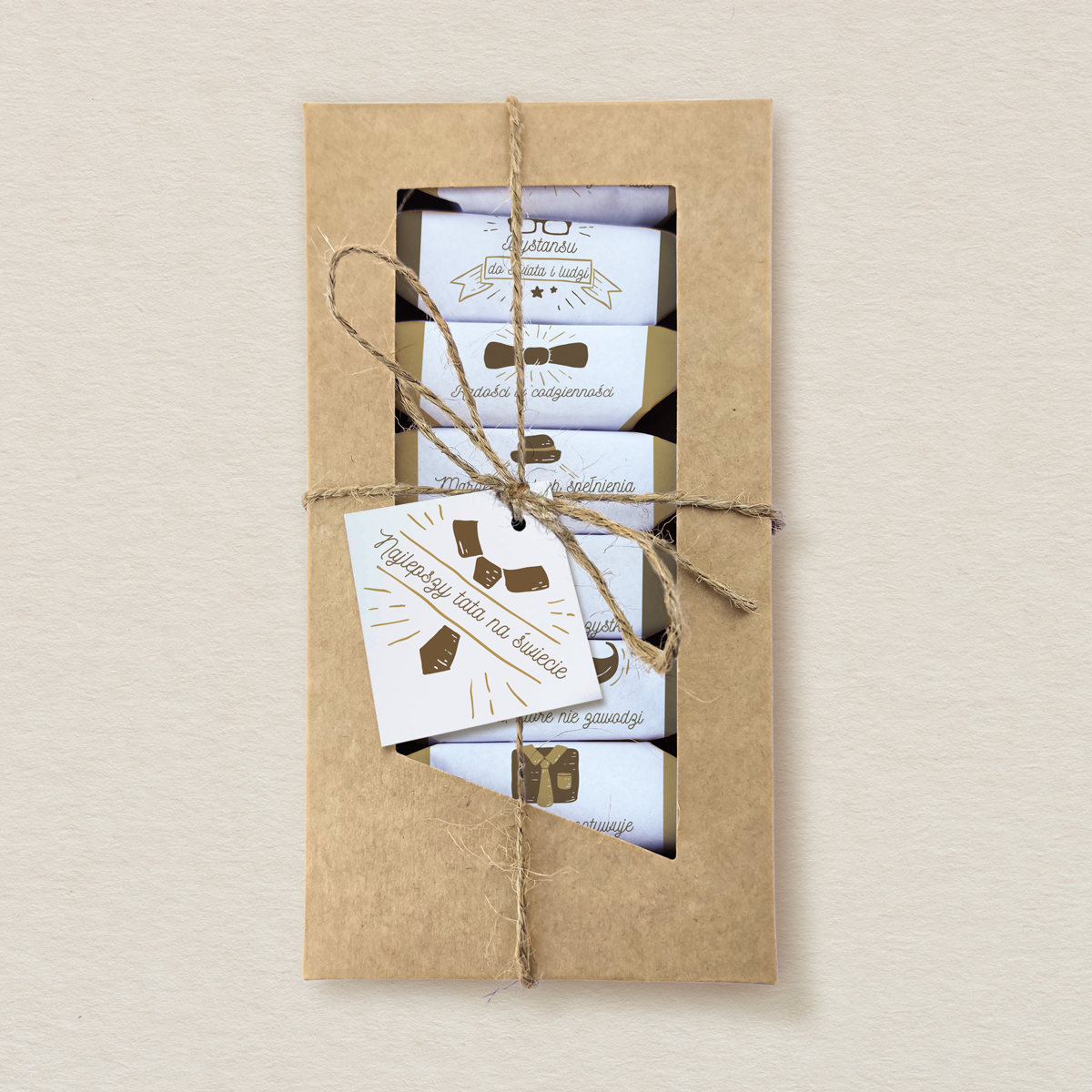 Dzień Ojca - Krówki w ozdobnym pudełku z etykietą - Brązowe
