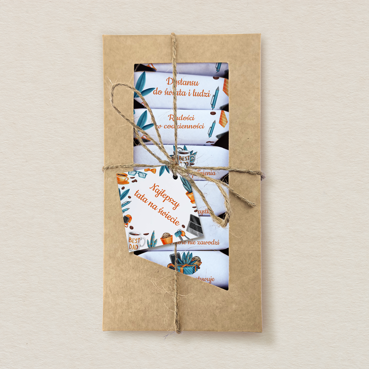 Dzień Ojca - Krówki w ozdobnym pudełku z etykietą - Niebieskie