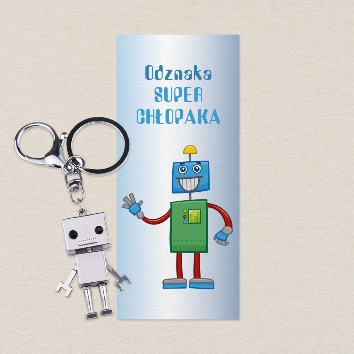 Brelok Robot z karteczką personalizowaną - Odznaka super Chłopaka