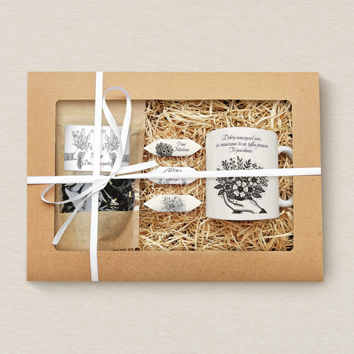 zestaw-prezentowy-dla-nauczyciela-kubek-herbata-i-slodkosci-bukiet