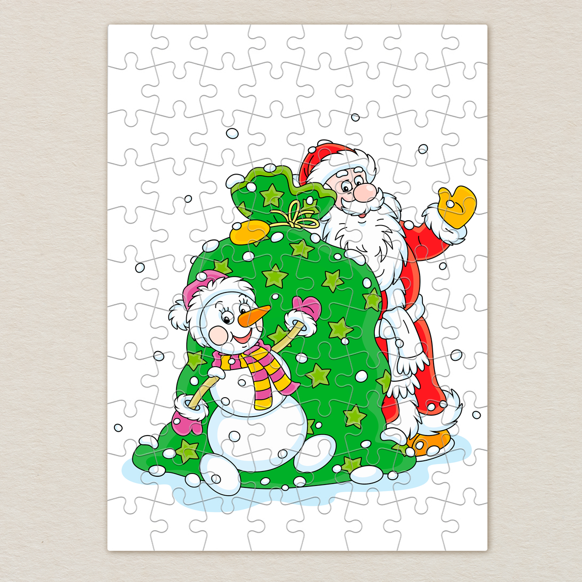 puzzle-z-nadrukiem-mikolaj-i-balwanek-z-workiem-prezentow