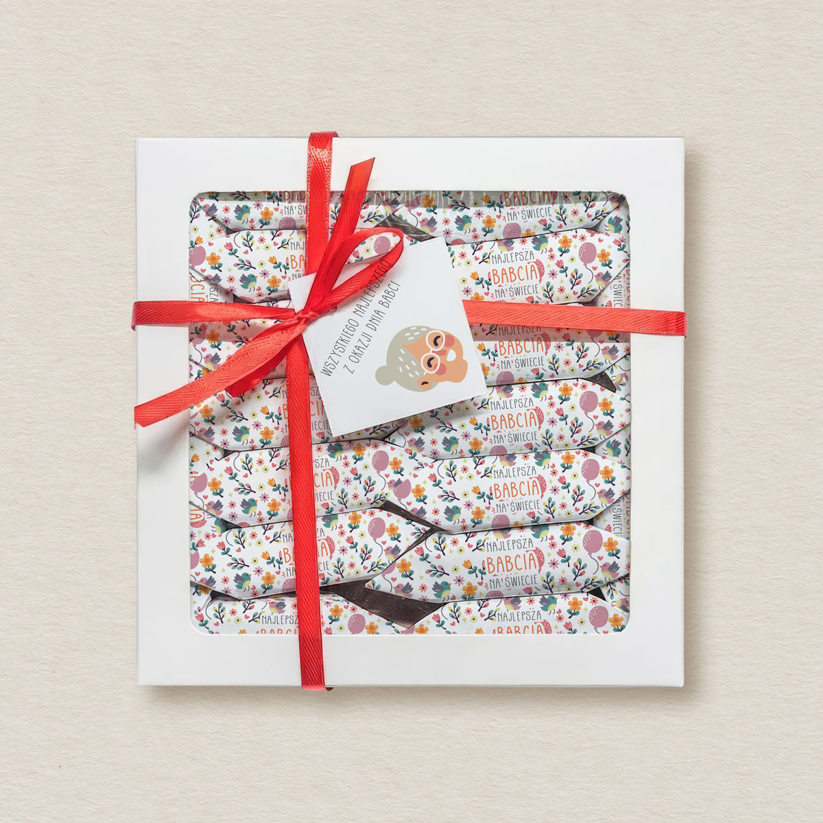 Dzień babci - Krówki w kwadratowym pudełku - Kolorowy portret babci