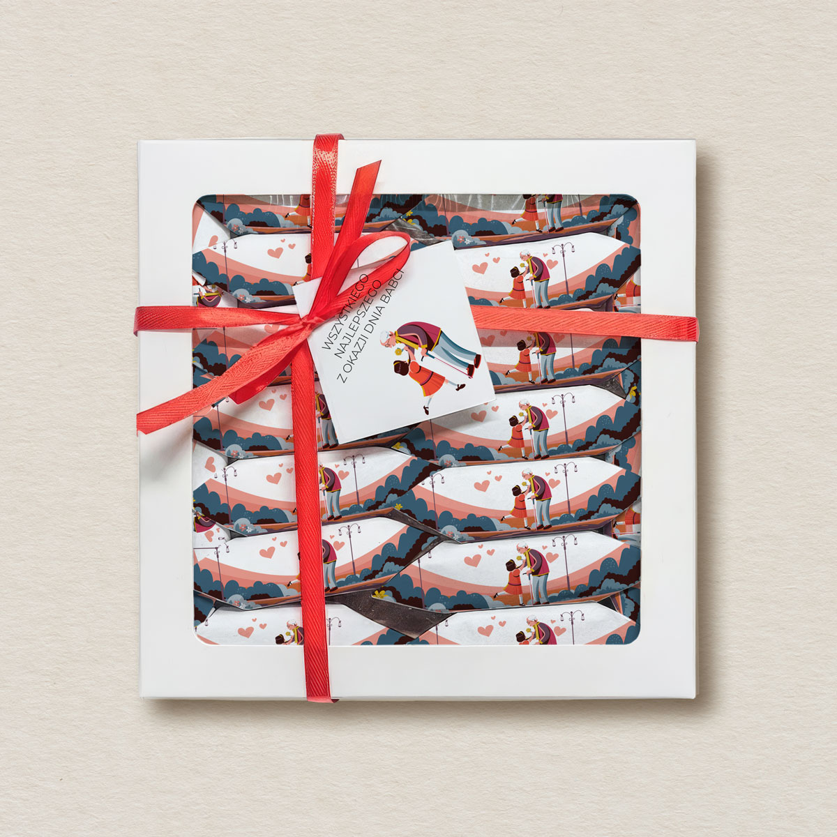 Dzień dziadka - Krówki w kwadratowym pudełku - Kwiaty dla dziadka