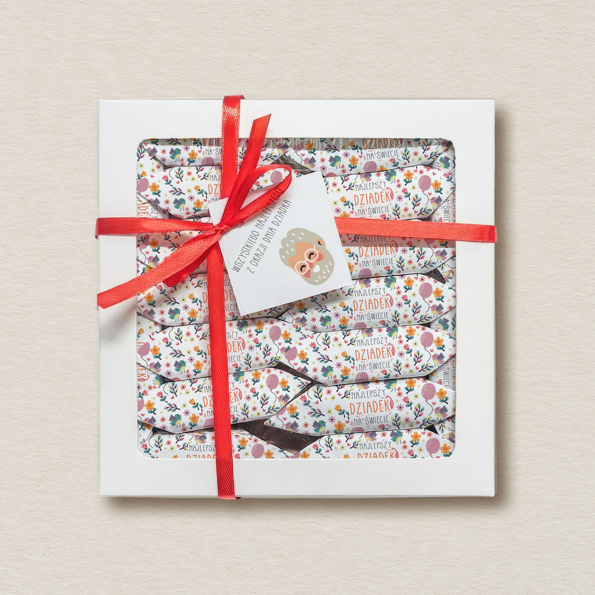 Dzień dziadka - Krówki w kwadratowym pudełku - Kolorowy portret dziadka