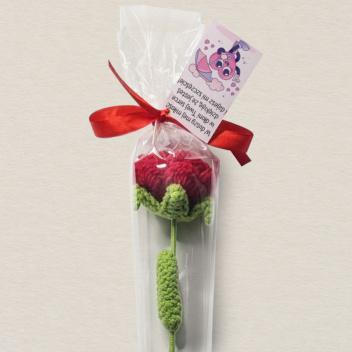 Kwiat Róża Handmade - Serce pod Parasolem