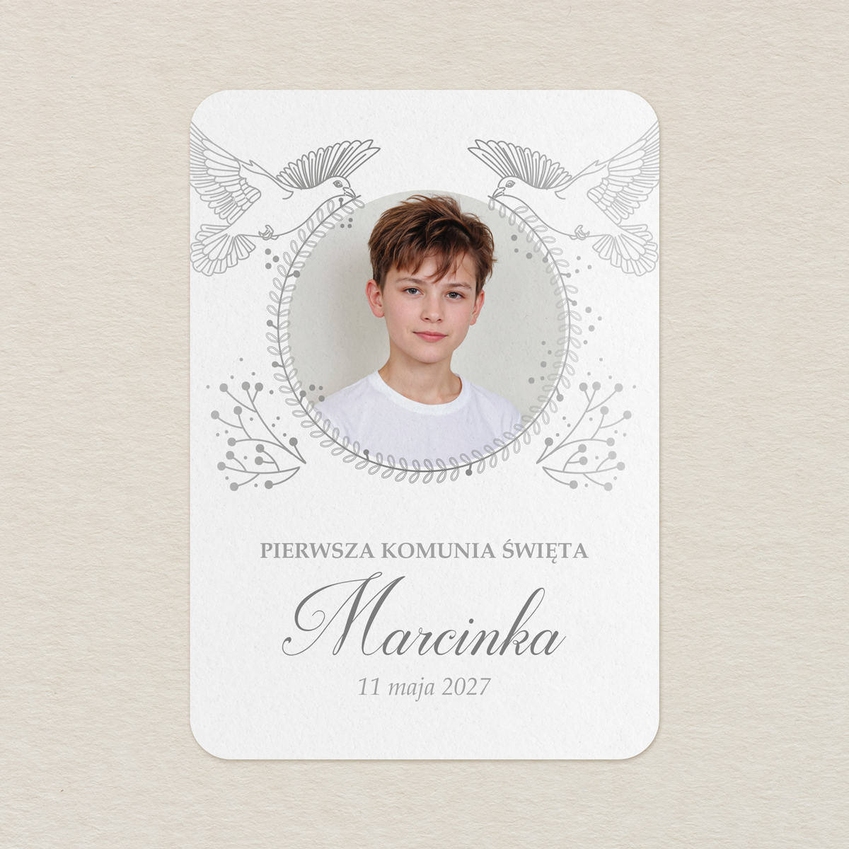 karta-podziekowanie-na-komunie-ze-zdjeciem-srebrne-golabki
