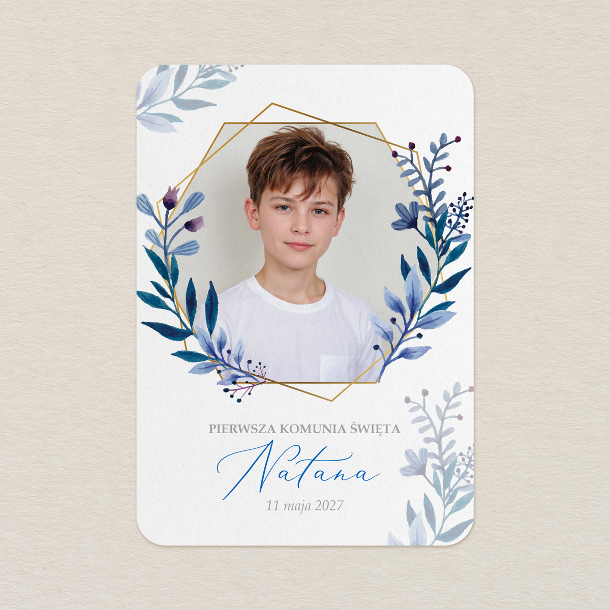 karta-podziekowanie-na-komunie-ze-zdjeciem-niebieska-kompozycja