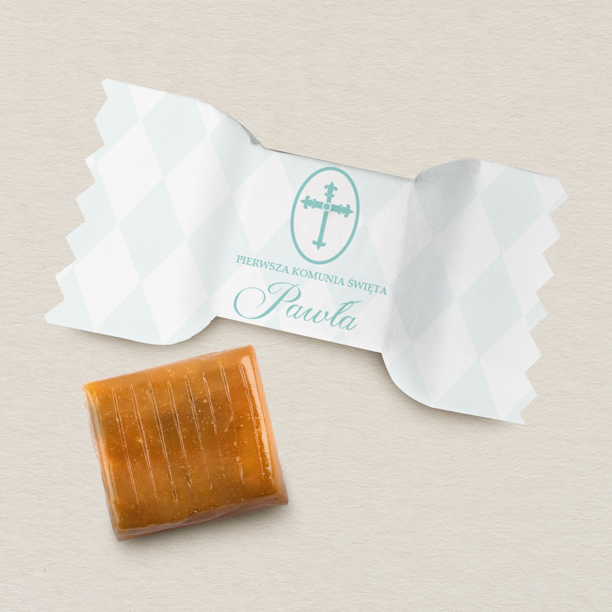 personalizowane-iryski-komunijne-10-szt-pastelowa-kratka-z-krzyzem