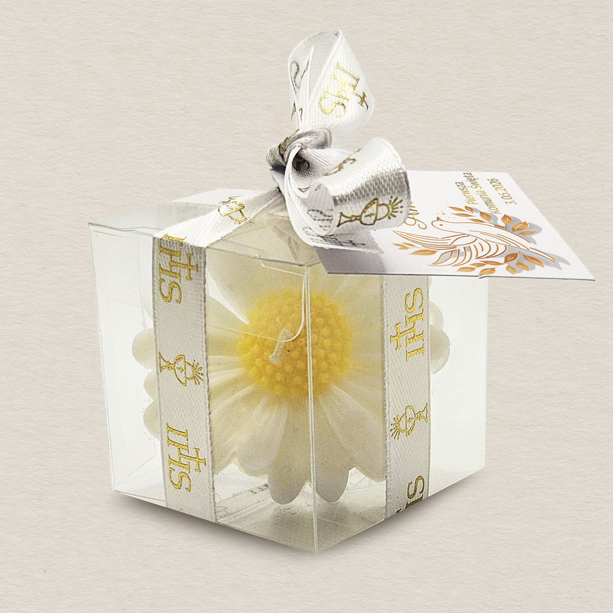 bialy-slonecznik-w-pudelku-podziekowanie-dla-gosci-komunia-golebica-komunijna