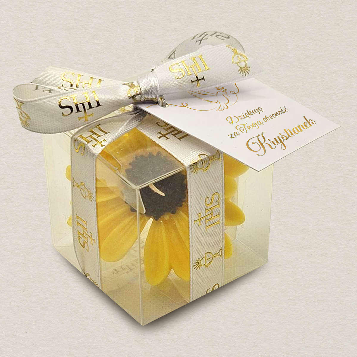zolty-slonecznik-w-pudelku-podziekowanie-dla-gosci-komunia-klasyczna-komunia