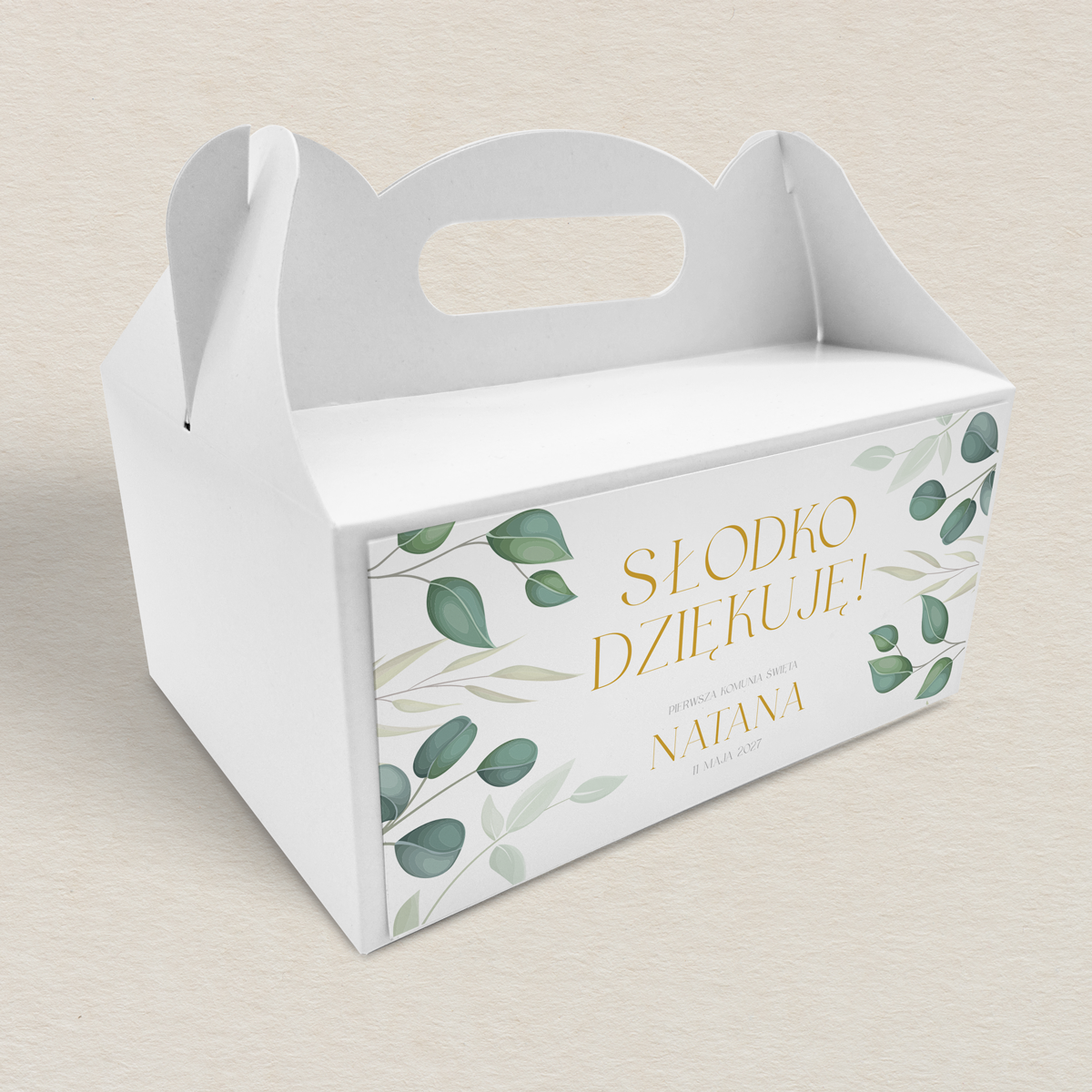 pudelko-na-ciasto-komunijne-zielone-listki